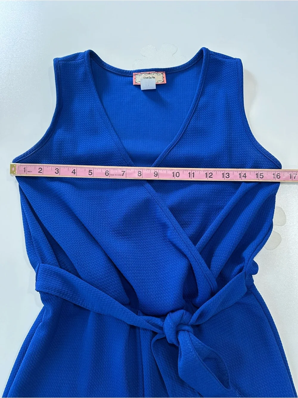 Sleeveless Royal Blue Wrap Jumpsuit with Tie Waist  V - Neck Size S